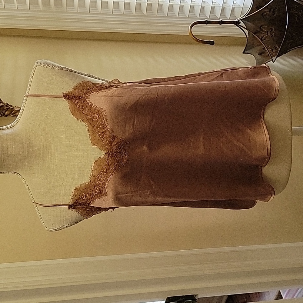 bohme mocha silky lace trim tank top spaghetti straps longer in back Small NEW…